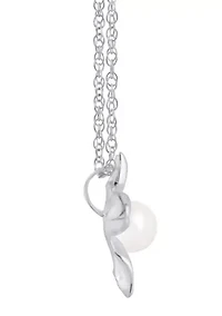 10K Gold 4mm Round Pearl Hibiscus Flower Pendant Necklace