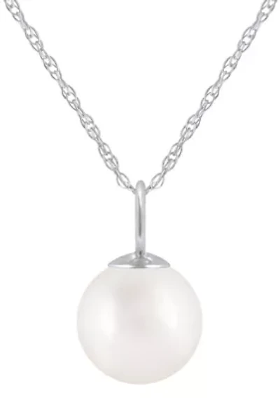 10K Gold 6mm Round Pearl Pendant Necklace