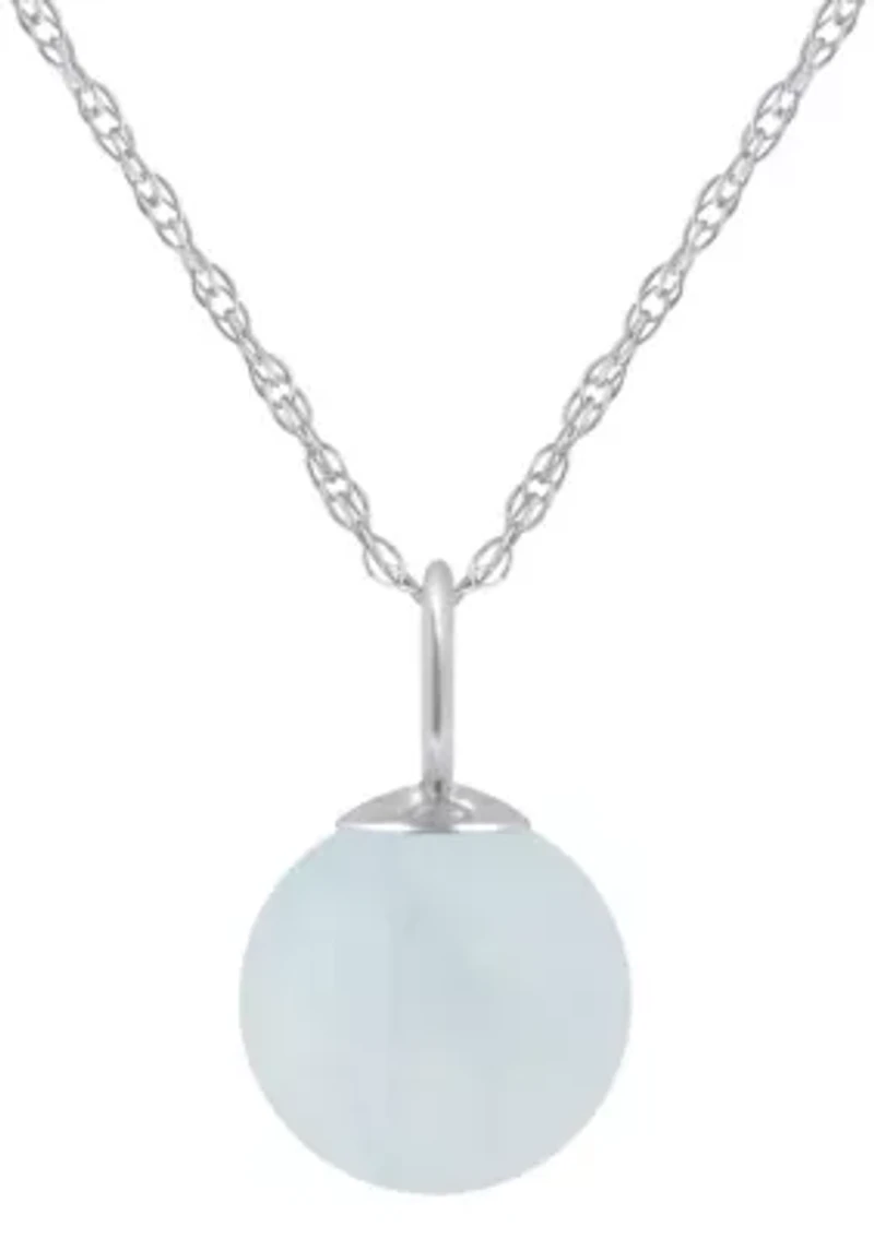 10K Gold 6mm Sphere Milky Aquamarine Pendant Necklace