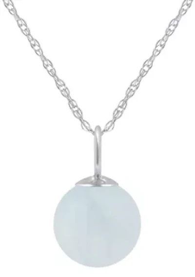 10K Gold 6mm Sphere Milky Aquamarine Pendant Necklace