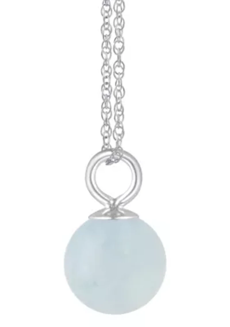 10K Gold 6mm Sphere Milky Aquamarine Pendant Necklace