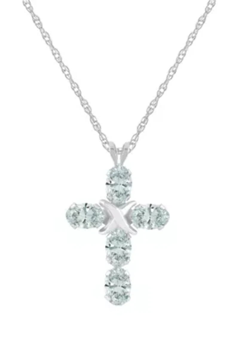 Lab Created 10K Gold 6x4mm Oval White Sapphire Fancy Cross Pendant Necklace