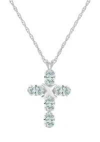 Lab Created 10K Gold 6x4mm Oval White Sapphire Fancy Cross Pendant Necklace