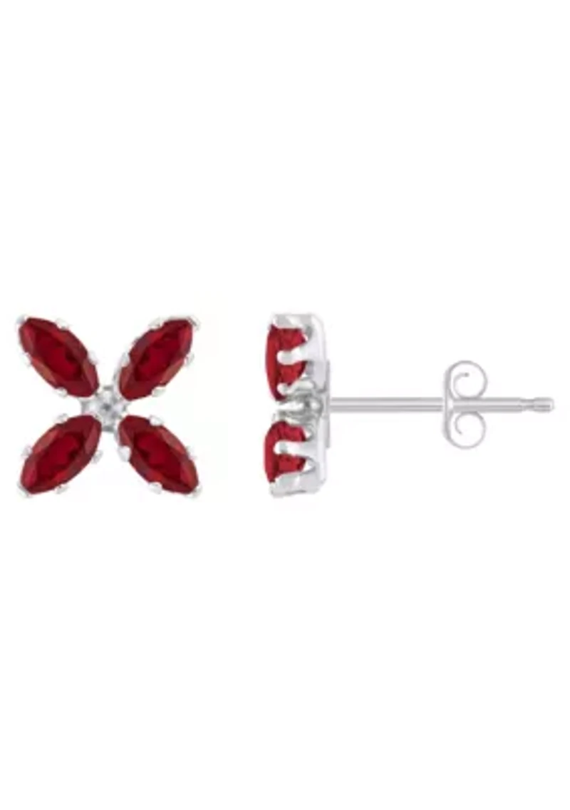 Lab Created 10K Gold 4x2mm Marquise Ruby Flower Stud Earrings