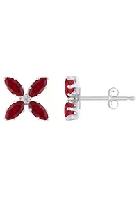 Lab Created 10K Gold 4x2mm Marquise Ruby Flower Stud Earrings