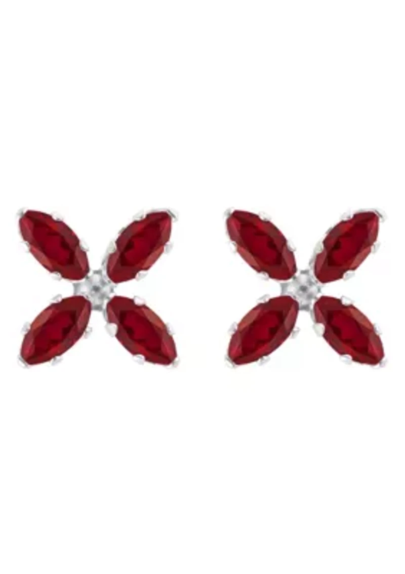 Lab Created 10K Gold 4x2mm Marquise Ruby Flower Stud Earrings
