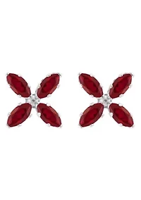Lab Created 10K Gold 4x2mm Marquise Ruby Flower Stud Earrings