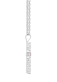 Lab Created 10K Gold 3mm Round Ruby & White Sapphire Cross Pendant Necklace