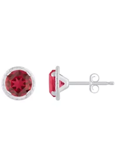 Lab Created 10K Gold 5mm Round Ruby Martini Rope Stud Earrings