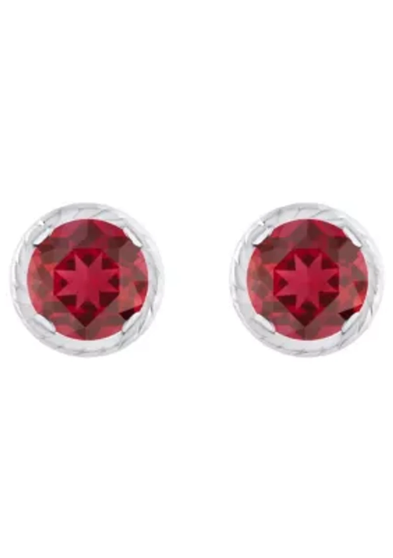 Lab Created 10K Gold 5mm Round Ruby Martini Rope Stud Earrings