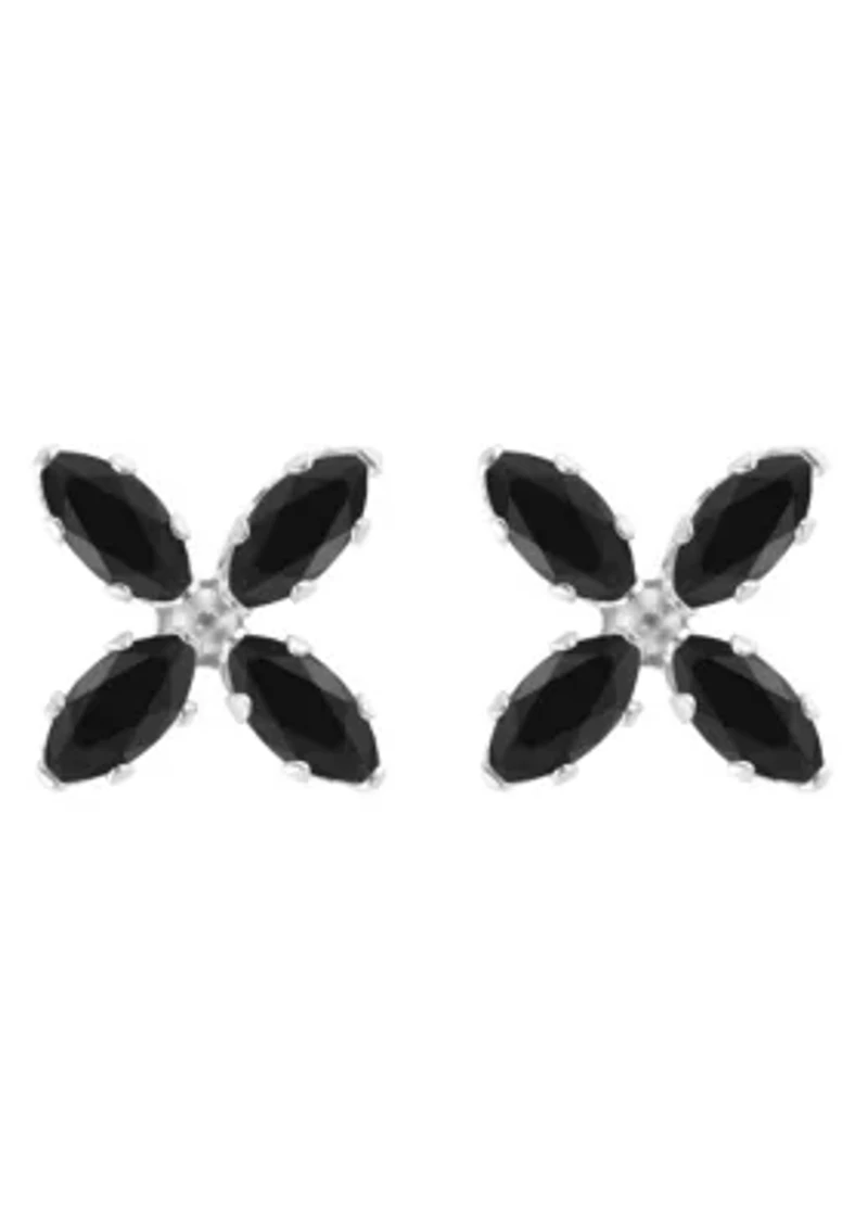 10K Gold 4x2mm Marquise Black Onyx Flower Stud Earrings