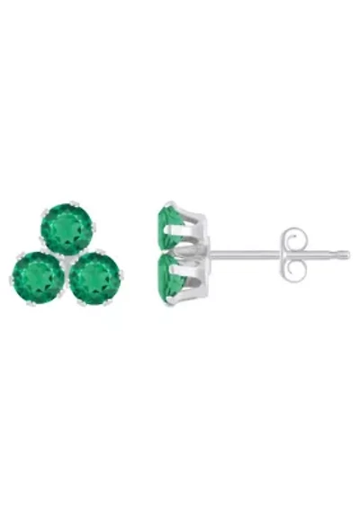 Lab Created 10K Gold 3mm Round Emerald Triple Cluster Stud Earrings