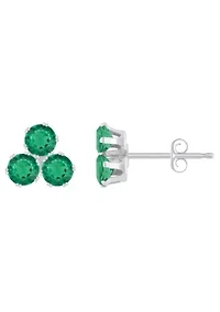Lab Created 10K Gold 3mm Round Emerald Triple Cluster Stud Earrings