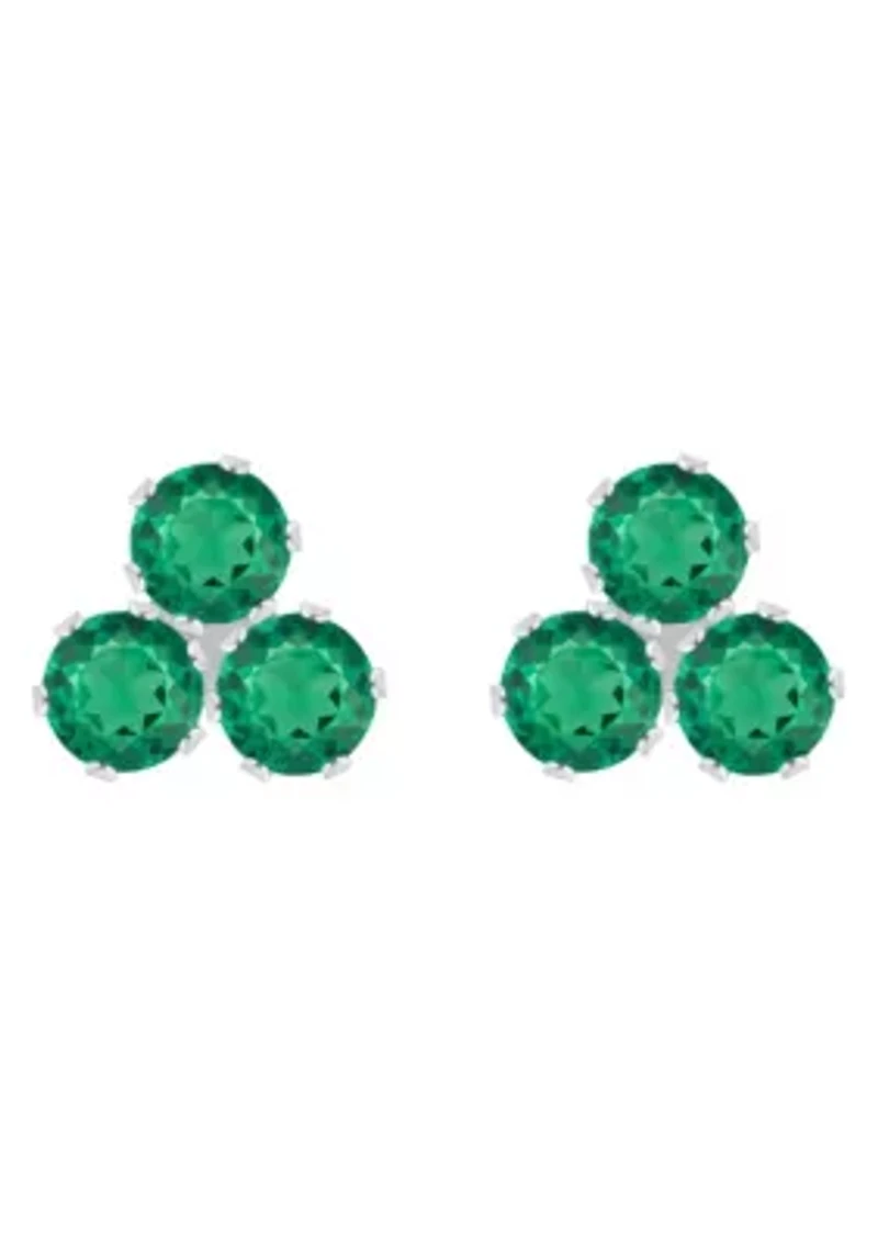 Lab Created 10K Gold 3mm Round Emerald Triple Cluster Stud Earrings