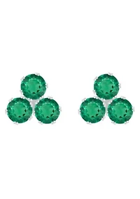 Lab Created 10K Gold 3mm Round Emerald Triple Cluster Stud Earrings