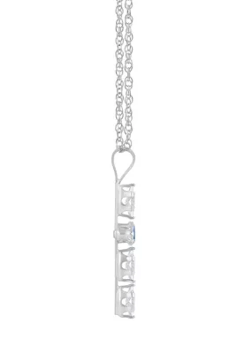 Lab Created 10K Gold 3mm Round Sapphire & White Cross Pendant Necklace