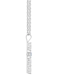 Lab Created 10K Gold 3mm Round Sapphire & White Cross Pendant Necklace
