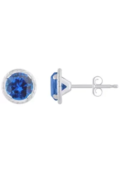 Lab Created 10K Gold 5mm Round Sapphire Martini Rope Stud Earrings