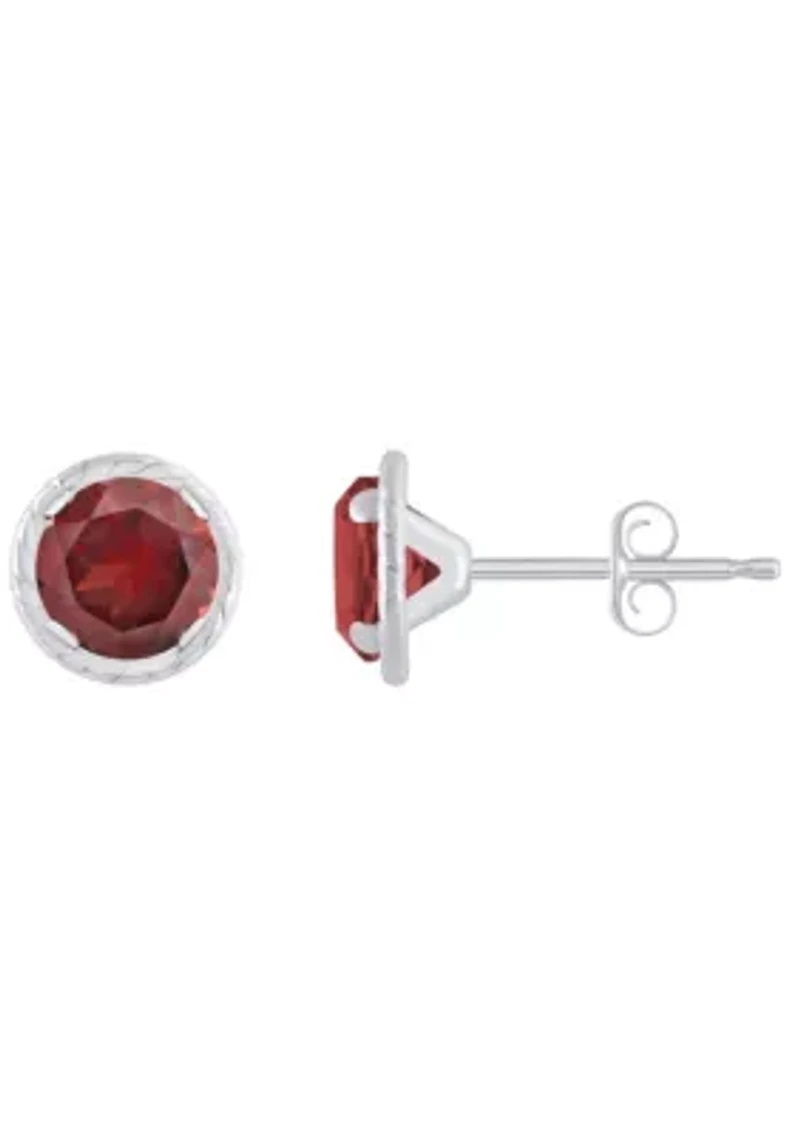10K Gold 5mm Round Garnet Martini Rope Stud Earrings