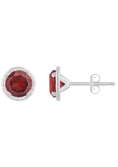 10K Gold 5mm Round Garnet Martini Rope Stud Earrings