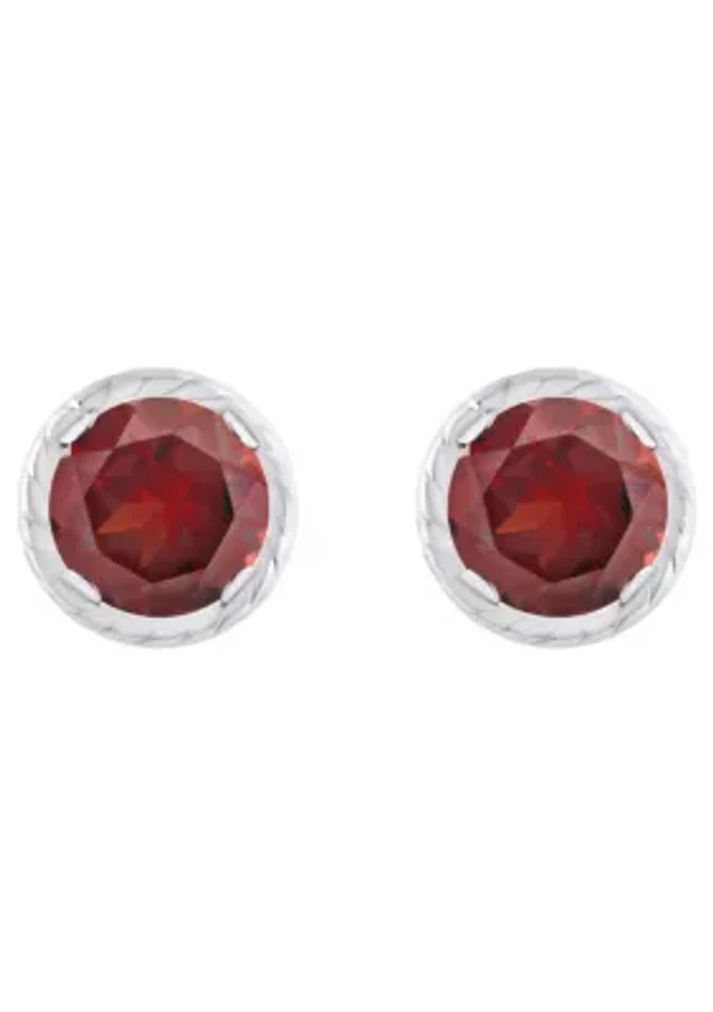 10K Gold 5mm Round Garnet Martini Rope Stud Earrings