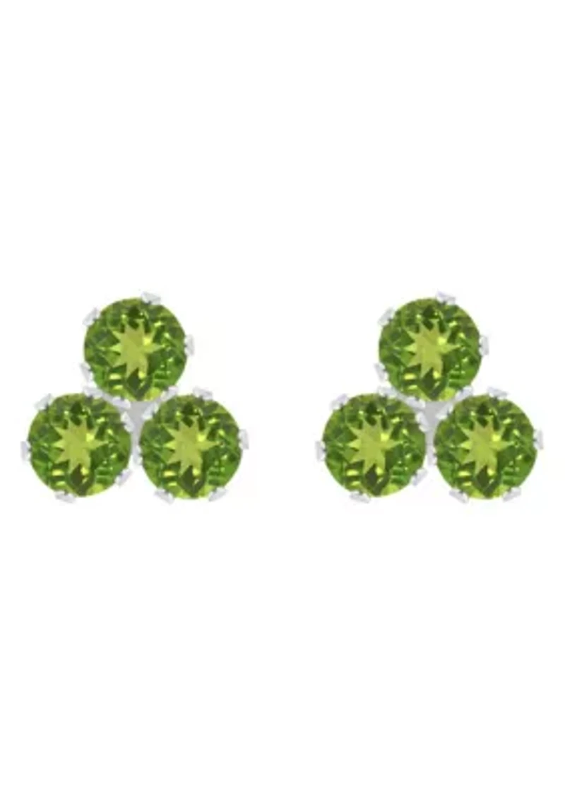 10K Gold 3mm Round Peridot Triple Cluster Stud Earrings