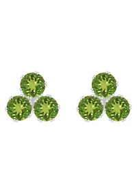 10K Gold 3mm Round Peridot Triple Cluster Stud Earrings
