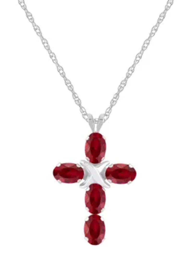 Lab Created 10K Gold 6x4mm Oval Ruby Fancy Cross Pendant Necklace