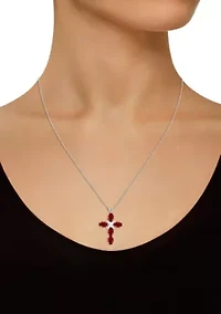 Lab Created 10K Gold 6x4mm Oval Ruby Fancy Cross Pendant Necklace