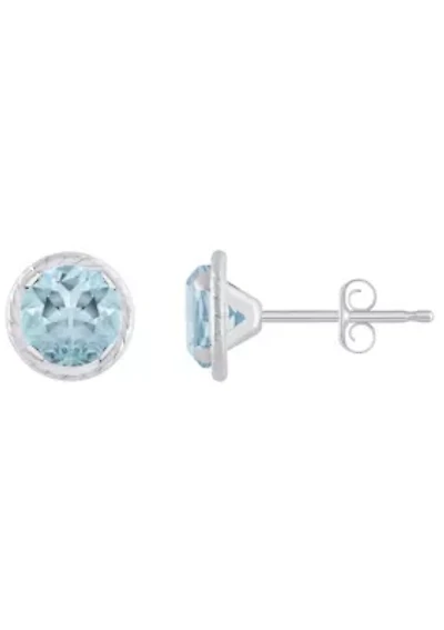 10K Gold 5mm Round Aquamarine Martini Rope Stud Earrings