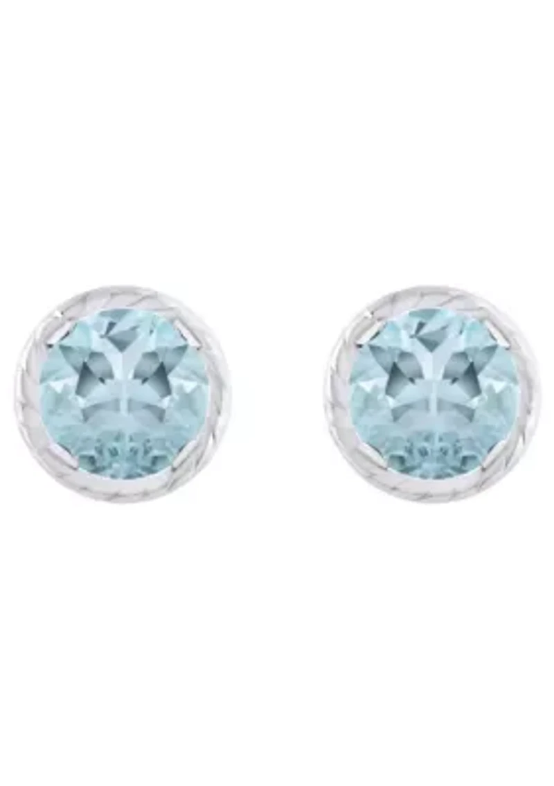 10K Gold 5mm Round Aquamarine Martini Rope Stud Earrings
