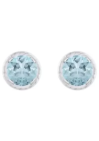 10K Gold 5mm Round Aquamarine Martini Rope Stud Earrings
