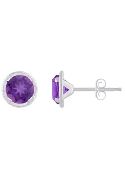10K Gold 5mm Round Amethyst Martini Rope Stud Earrings