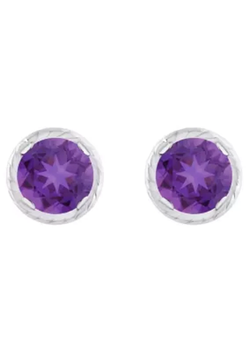 10K Gold 5mm Round Amethyst Martini Rope Stud Earrings