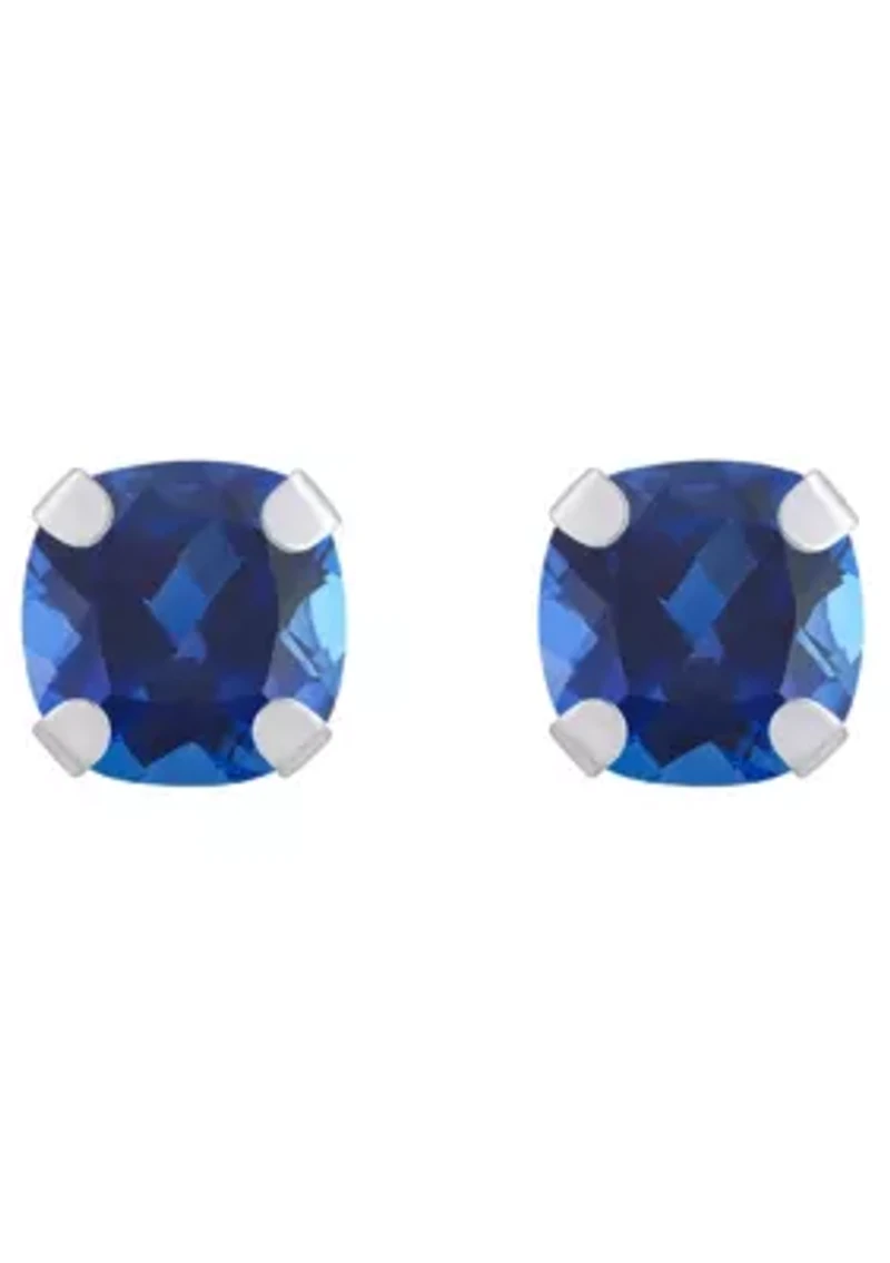 Lab Created 10K Gold 5mm Cushion Sapphire Stud Earrings