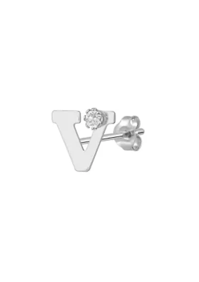 14K Gold White Topaz Initial Earring