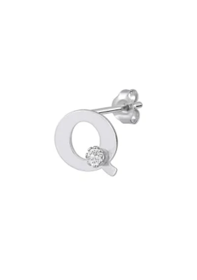 14K Gold White Topaz Initial Earring