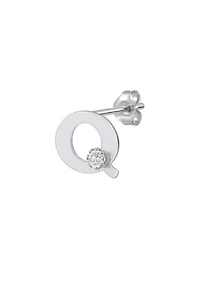 14K Gold White Topaz Initial Earring
