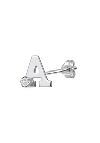 14K Gold White Topaz Initial Single Stud Earring