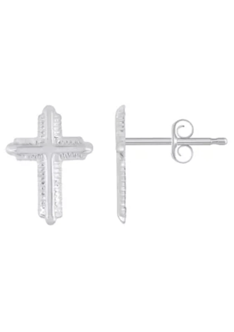 14K Gold Cross Stud Earrings