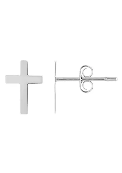 14K Gold Cross Stud Earrings