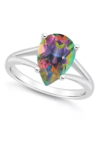 Sterling Silver 12x8mm Pear Shape Mystic Topaz Ring