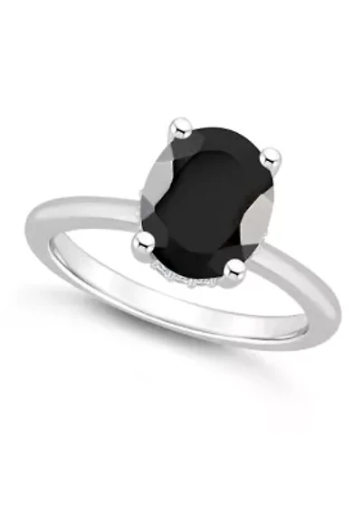 Sterling Silver 10x8mm Oval Black Onyx 1/10 CTTW Diamond Hidden Halo Ring