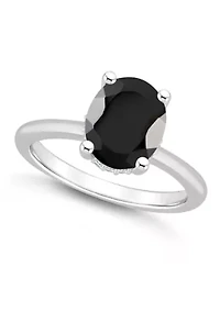 Sterling Silver 10x8mm Oval Black Onyx 1/10 CTTW Diamond Hidden Halo Ring