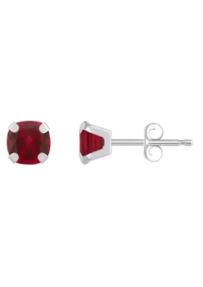 Lab Created 10K Gold 5mm Cushion Cut Ruby Stud Earrings