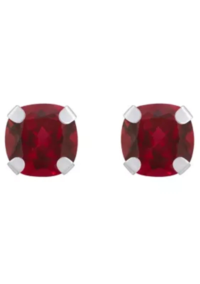 Lab Created 10K Gold 5mm Cushion Cut Ruby Stud Earrings