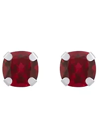Lab Created 10K Gold 5mm Cushion Cut Ruby Stud Earrings