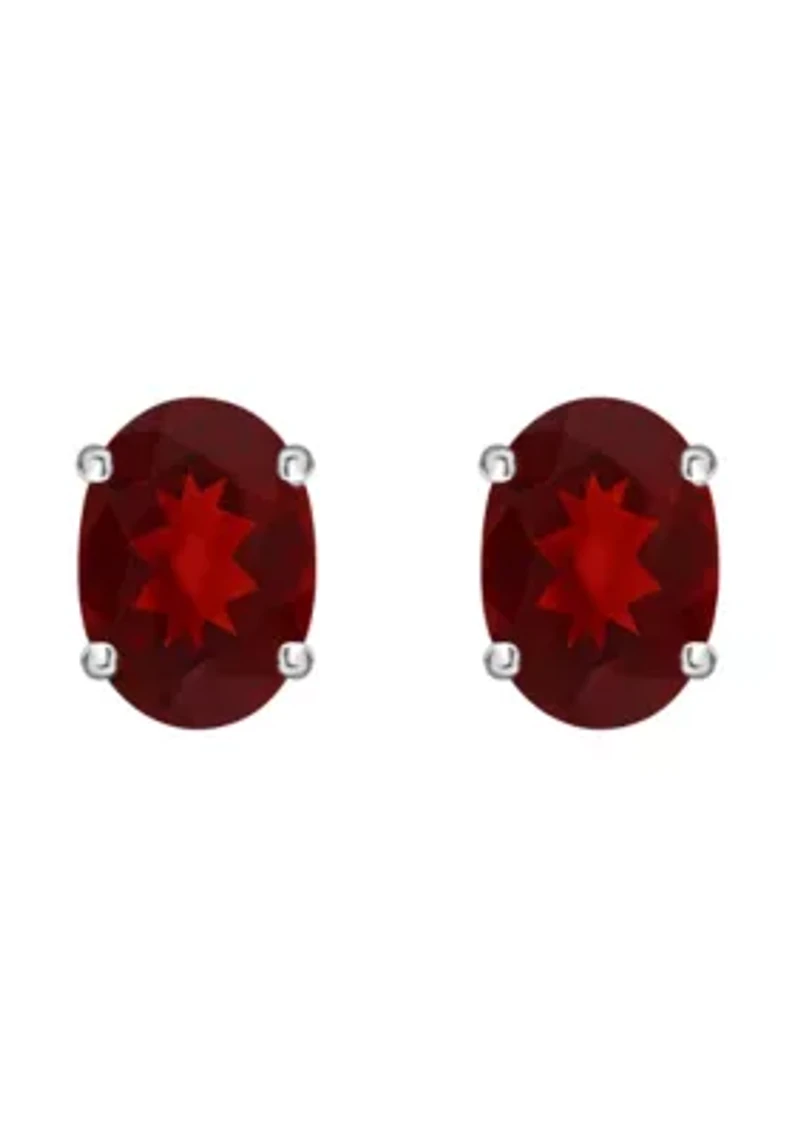 14K Gold 7x5mm Oval Garnet Stud Earrings