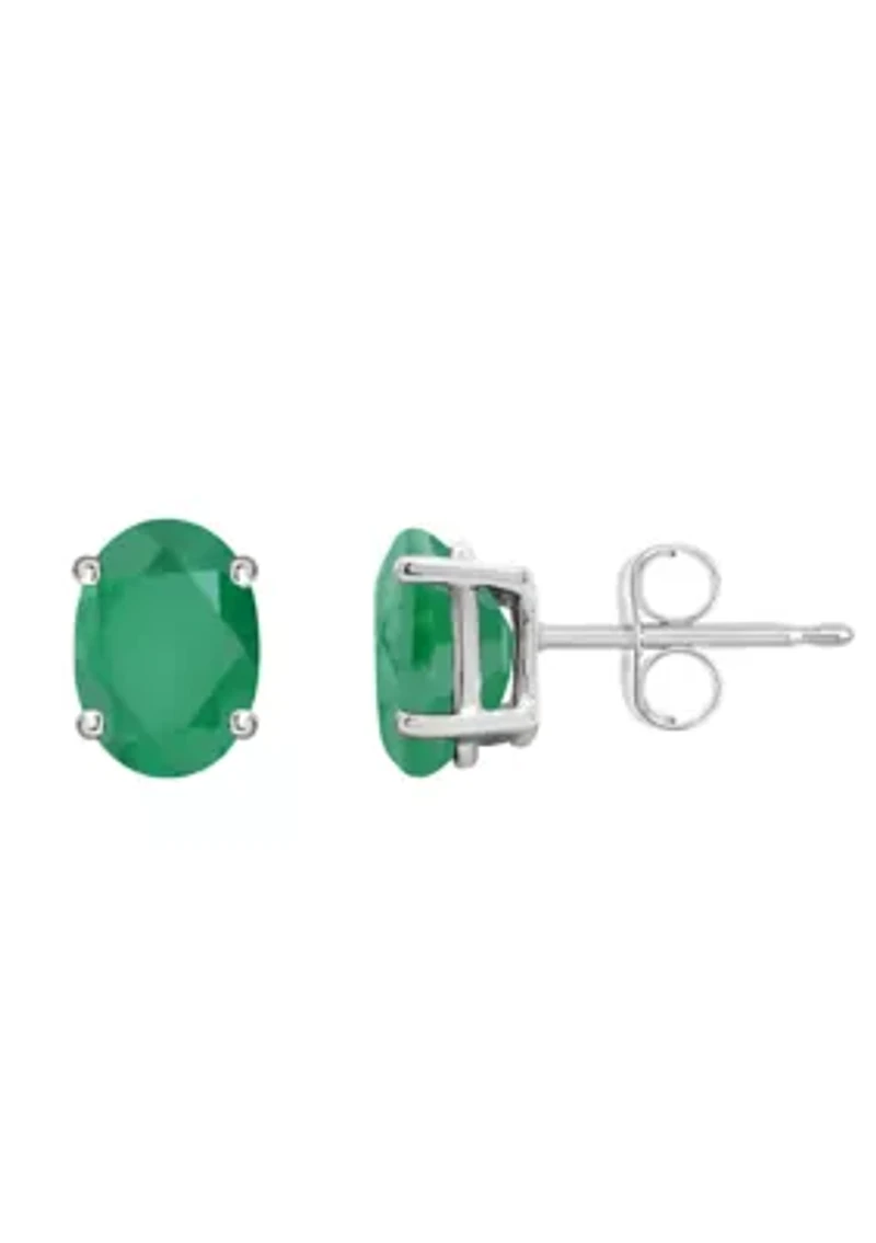 14K Gold 7x5mm Oval Emerald Stud Earrings