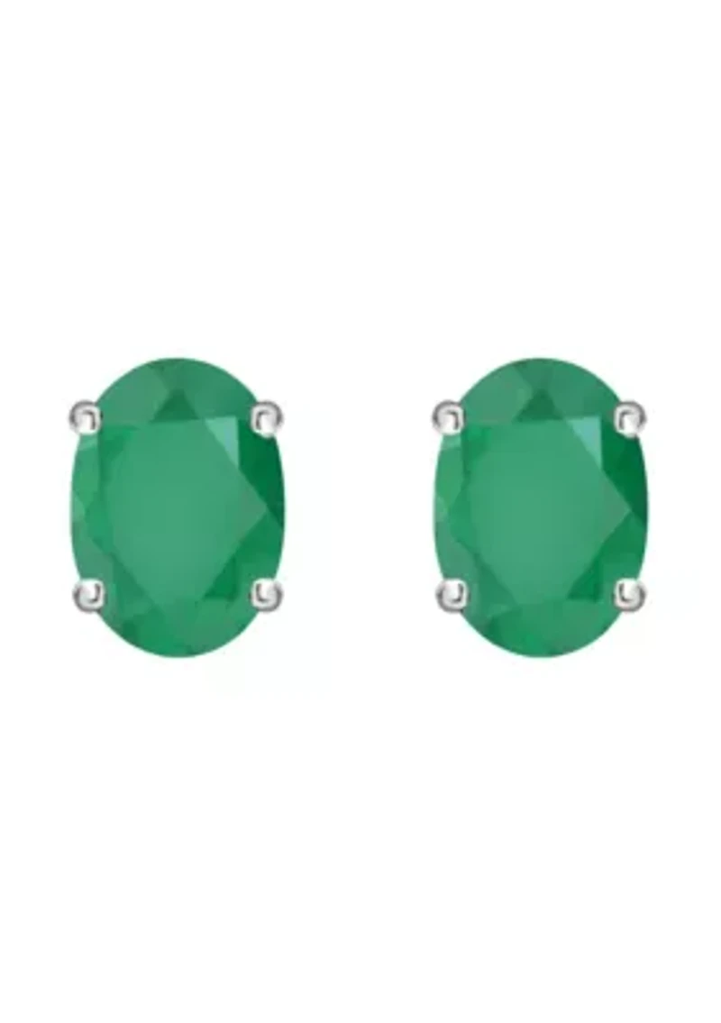 14K Gold 7x5mm Oval Emerald Stud Earrings